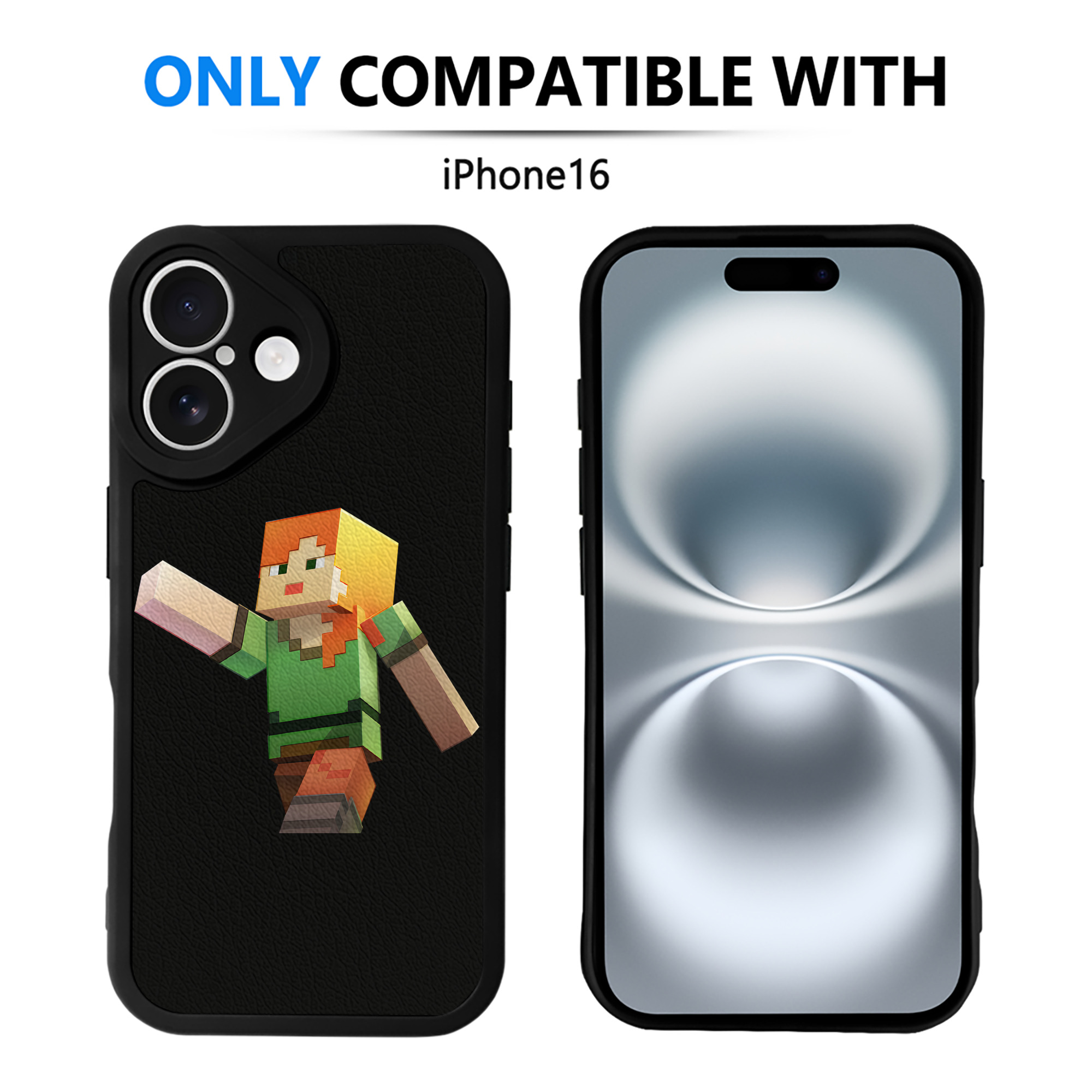 （画像用） マインクラフト ブロックの世界 Minecraft MC Block world 【iPhone 16シリーズ対応】シリコンスマホケース（レザー調） 材質：シリコン